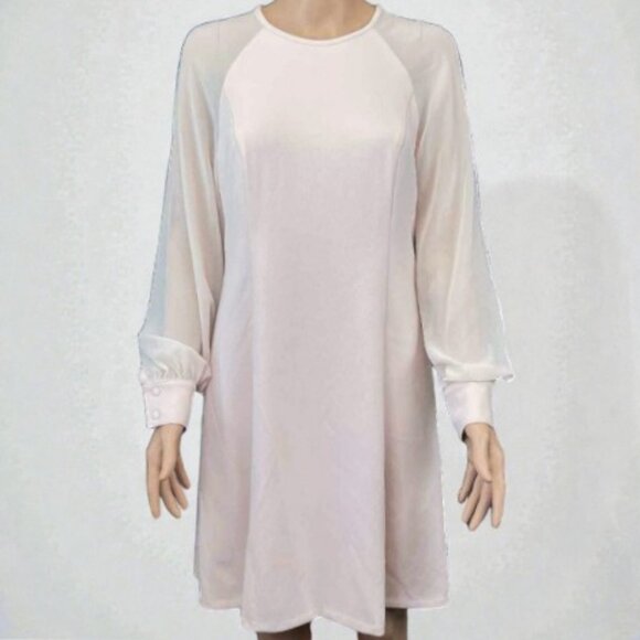 Calvin Klein long sheer sleeve shift dress light baby pink women's size 8 - Picture 1 of 7